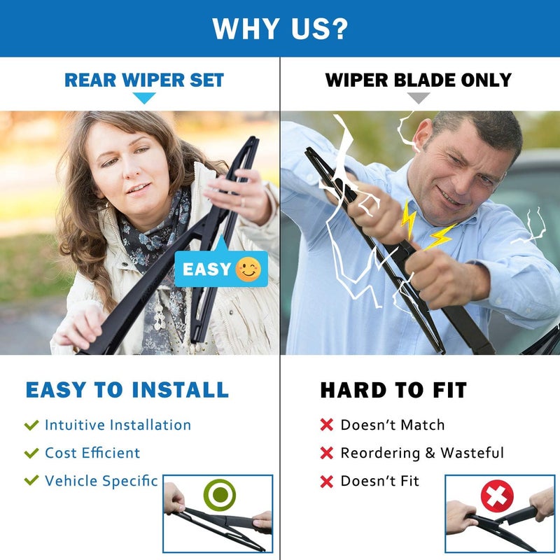 WTI Rear Wiper Arm Blade Set Compatible With Chrysler 300C 2005-2008 / Compatible With Dodge Magnum 2005-2008 / Compatible With Dodge Nitro 2007-2009 Rear Windshield Window Wiper Kits Assembly - Image 2